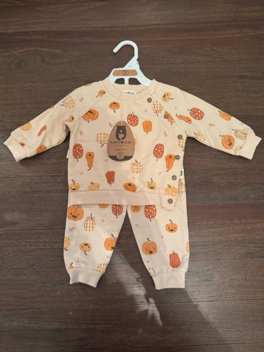 Rabbit & Bear Kids Pumpkin Print Matching Set - Cream/Orange